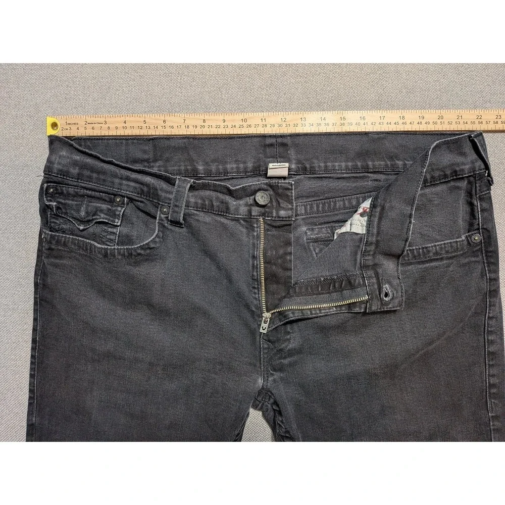 True Religion Mens Jeans Skinny Flap Black 44x32 Denim Stretch Pockets Size